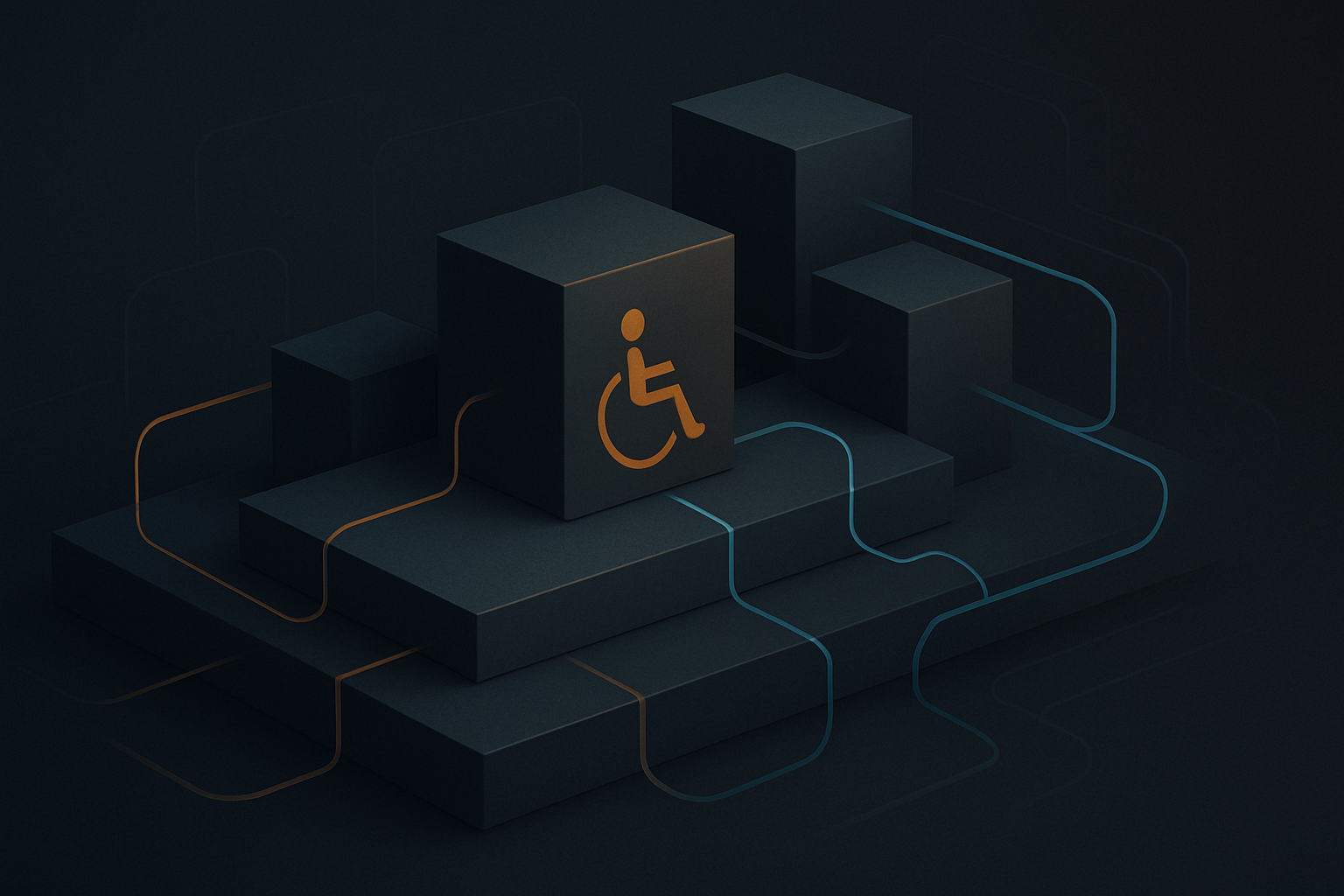 Abstract digital architecture illustration showing accessibility as a core system requirement.