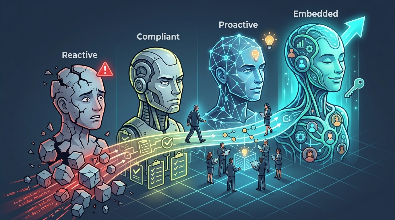 Abstract illustration representing accessibility maturity stages from reactive to embedded.