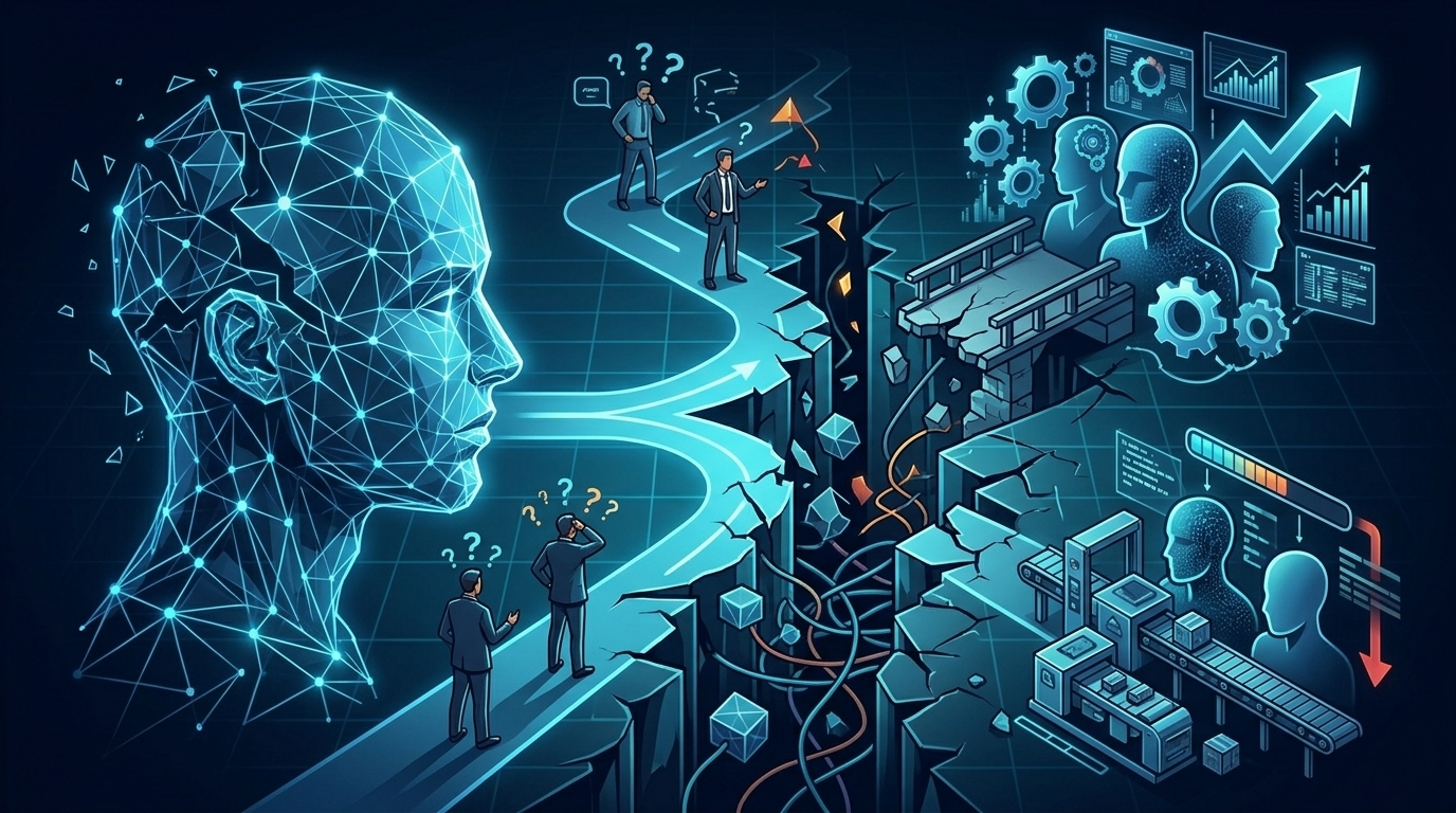 Abstract illustration representing a decision left incomplete, splitting into two unclear paths.