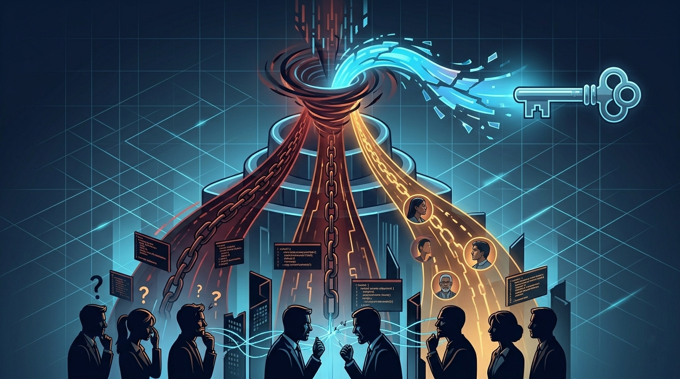 Abstract illustration representing the invisible cost of unmanaged distance across distributed teams and individuals.