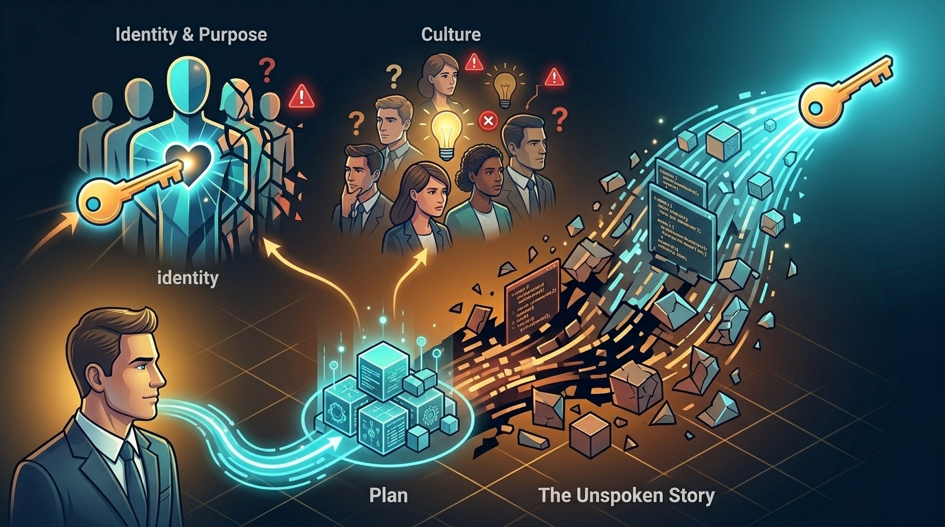 Abstract illustration representing the belief gap that causes change to fail before it starts.